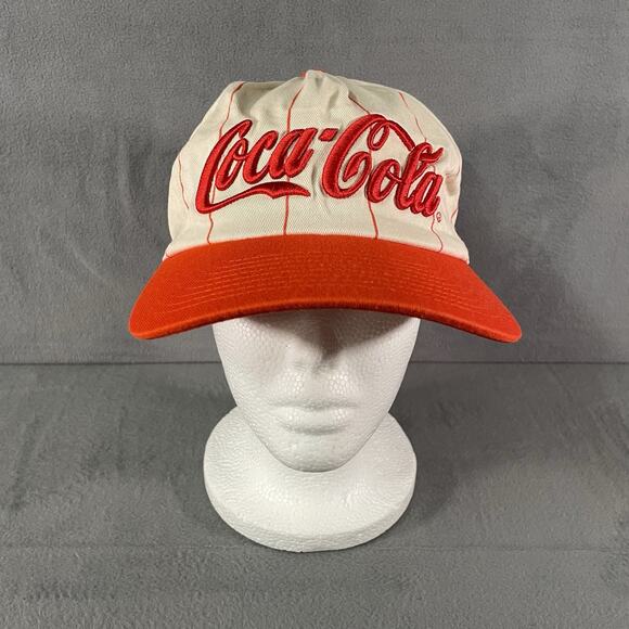 CocaCola Red Pin Striped Classic Snapback Hat Orange Embroidered Logo - Picture 1 of 6